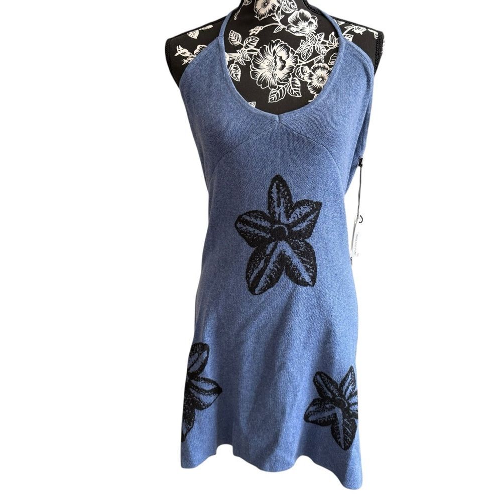 NWT Honor The Gift Blue Floral Knit Halter Tie Mini Dress Size Large